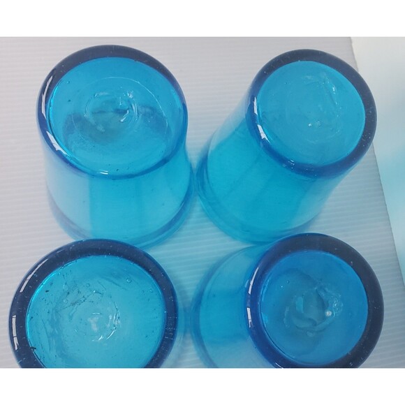 Vintage Mexican Hand Blown Aqua  Blue Drinking Bubble Glasses Set of 4 Highball - Picture 5 of 10